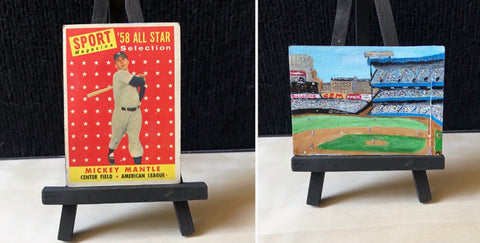1958 Topps Mickey Mantle Card - Yankee Stadium Painting